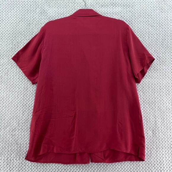 VTG Talbots Top Women 12 Red Pure Silk Button Front Short Sleeve Collared Career - Picture 6 of 11